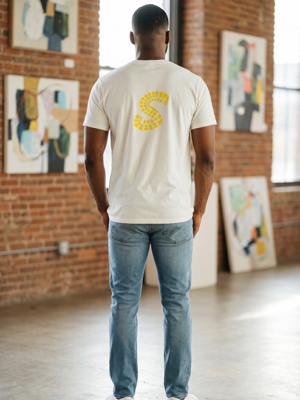 Men's White T-Shirt with Yellow Back Logo
